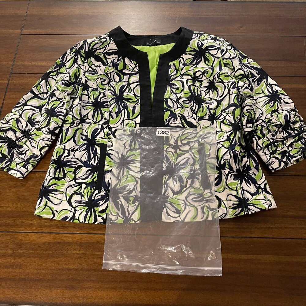 Trenz Women by Thersa Trenz Women's Neon Floral Coat Size 1X Green, Black, White - Picture 8 of 9